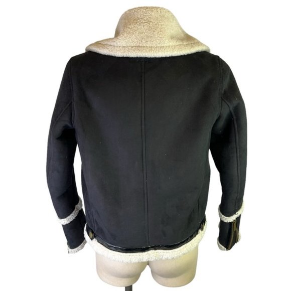 NWOT Michael Michael Kors Black/Bone Aviator Jacket Faux Suede Sherpa Size XS - Picture 6 of 11